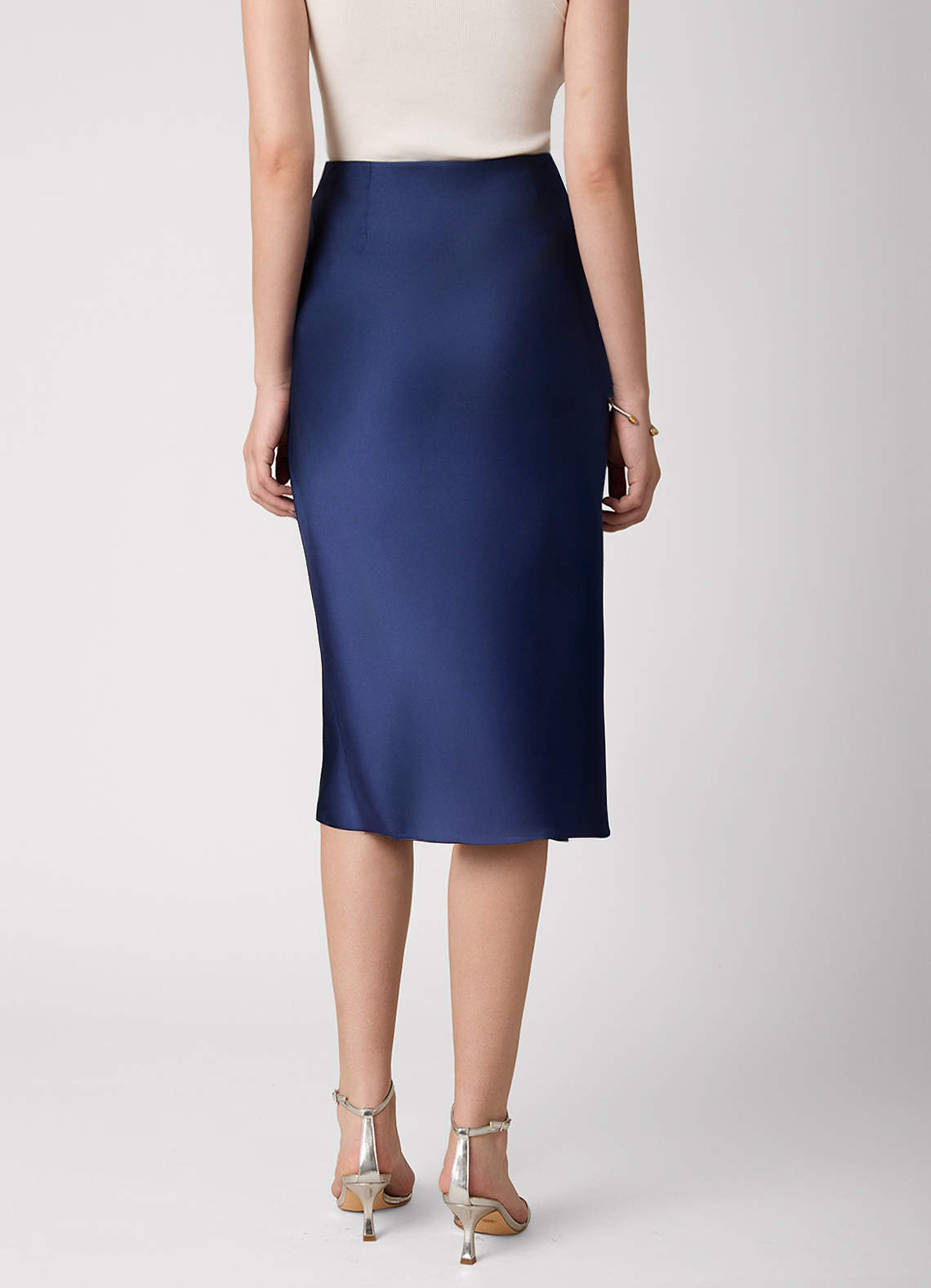 front Anjani 100% Washable Silk Midi Skirt