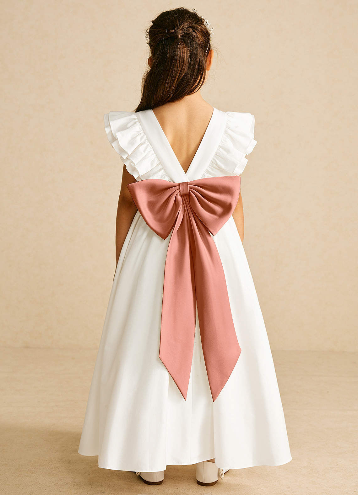 Azazie Aero Flower Girl Dresses Ivory Mai Tai A-Line Pleated Cotton Dress image1