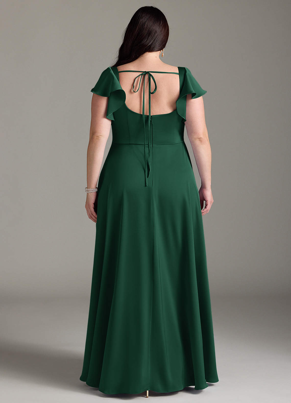 Azazie Bondi Bridesmaid Dresses Dark Green A-Line Bow Stretch Satin Dress image7