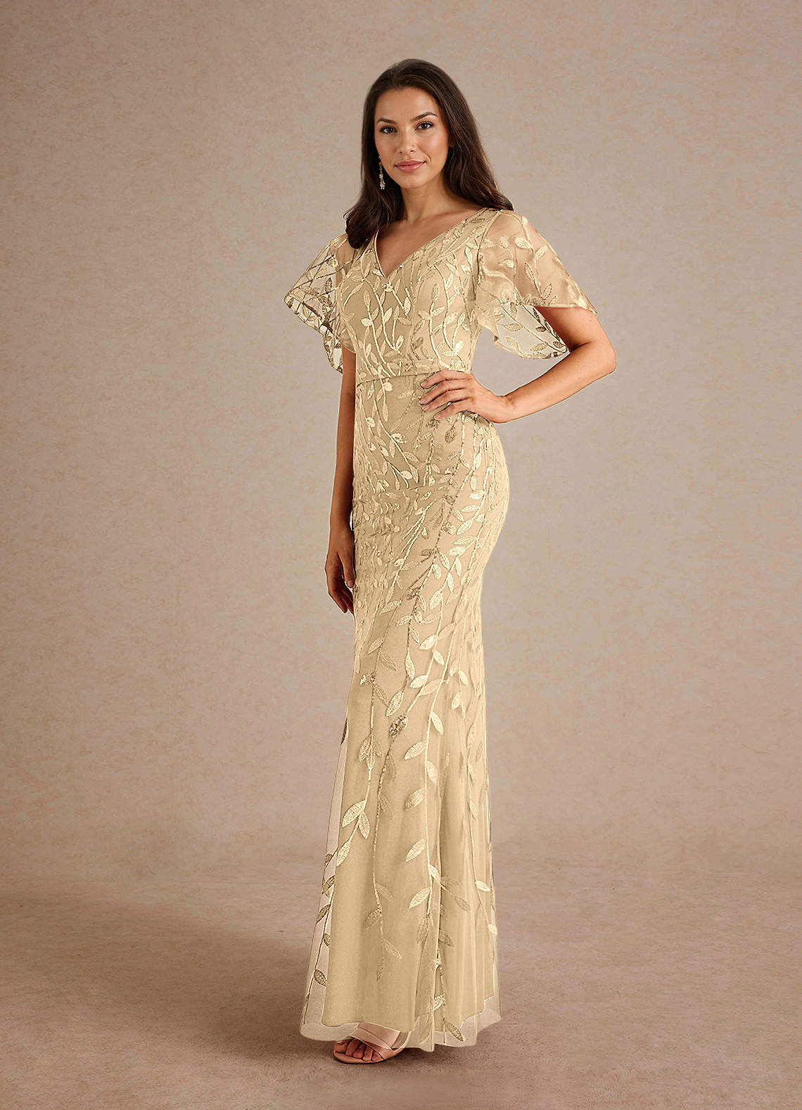 Azazie Milan Mother of the Bride Dresses Champagne Sheath Sequins Dress image1