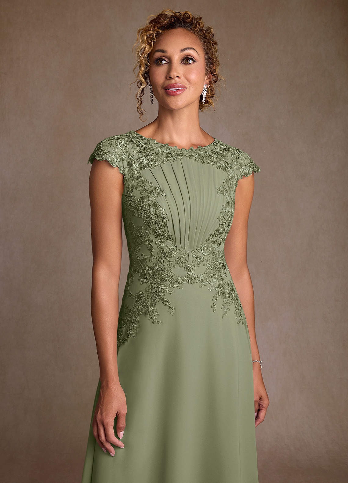 Azazie Christi Mother of the Bride Dresses Pistachio A-Line Lace Chiffon Dress image4