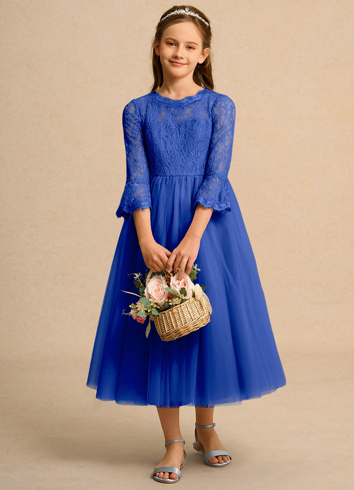 Azazie Lamb Girl Blumenmädchenkleider Ballkleid Spitze Kleid Königsblau image1