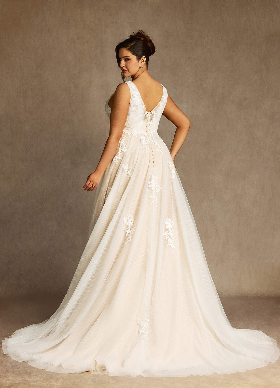 Azazie Alemia Wedding Dresses Diamond White Champagne A-Line Lace Tulle Dress image1