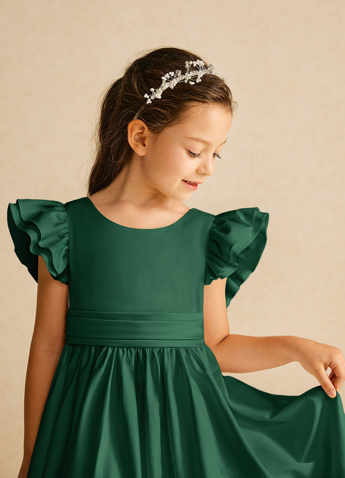 Azazie Piglette Flower Girl Klänningar Klä A-Line i Matt satäng Rosett image2