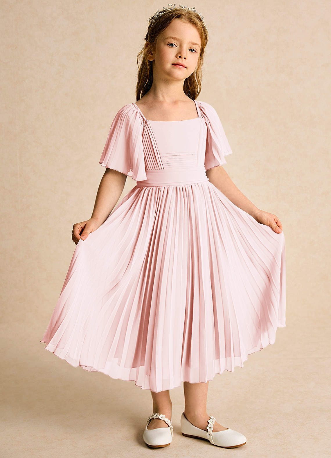 Azazie Gisele Abiti da Ragazza di Fiori Abito A-Line in Chiffon Plissettato Rosa Rossore image4