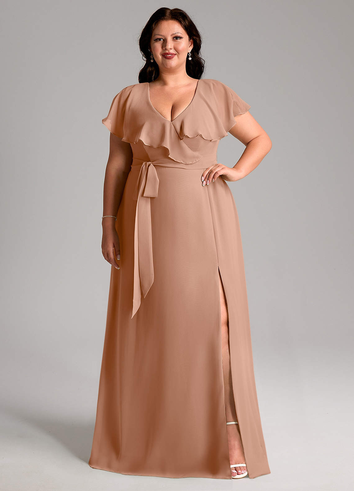 Azazie Lainey Abiti da Damigella Abito A-Line in Chiffon Con Tasche Champagne Rosa image1