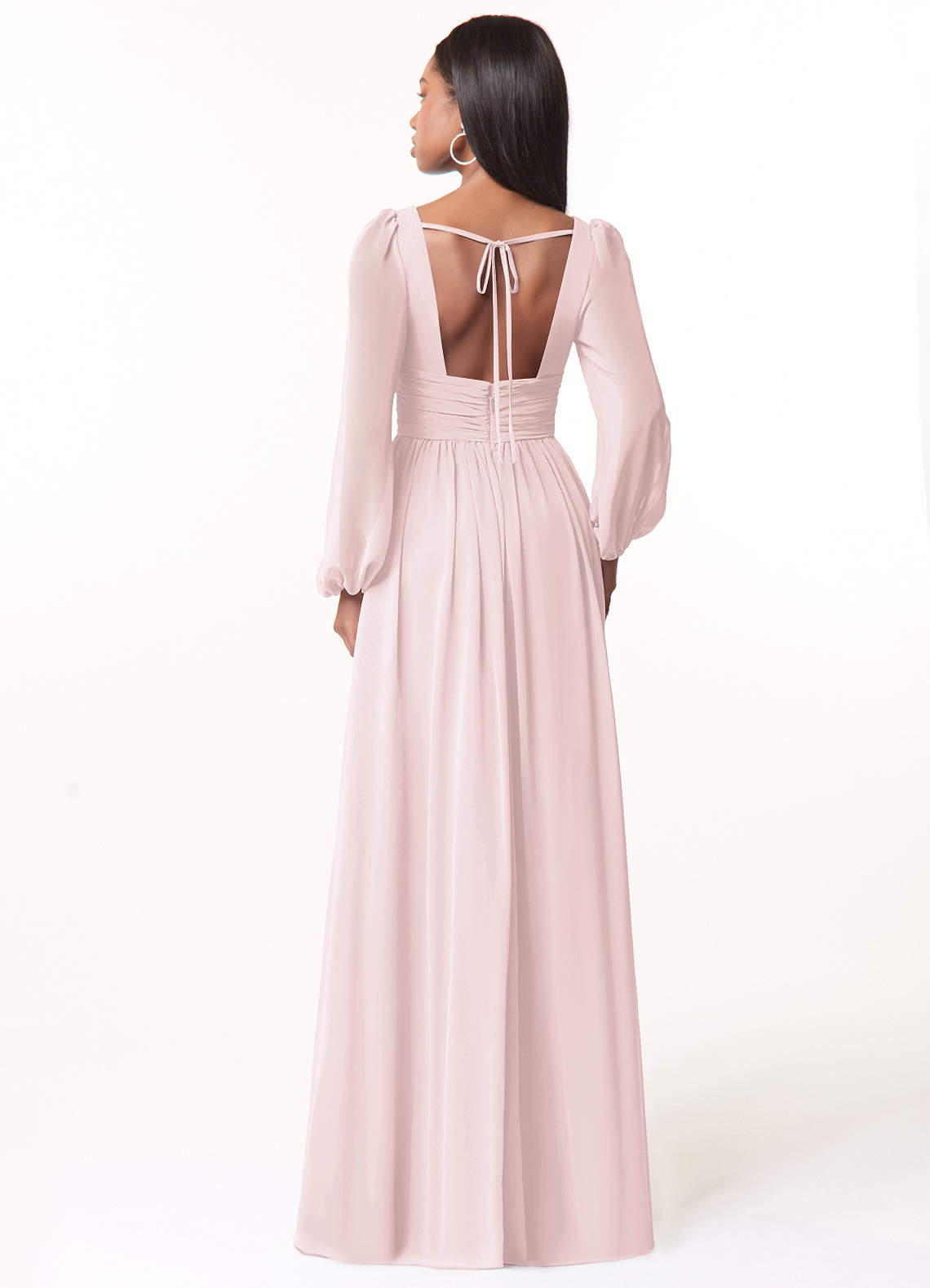 Azazie Norah Abiti da Damigella Abito A-Line in Chiffon con Maniche lunghe e Scollo a V Rosa Rossore image1