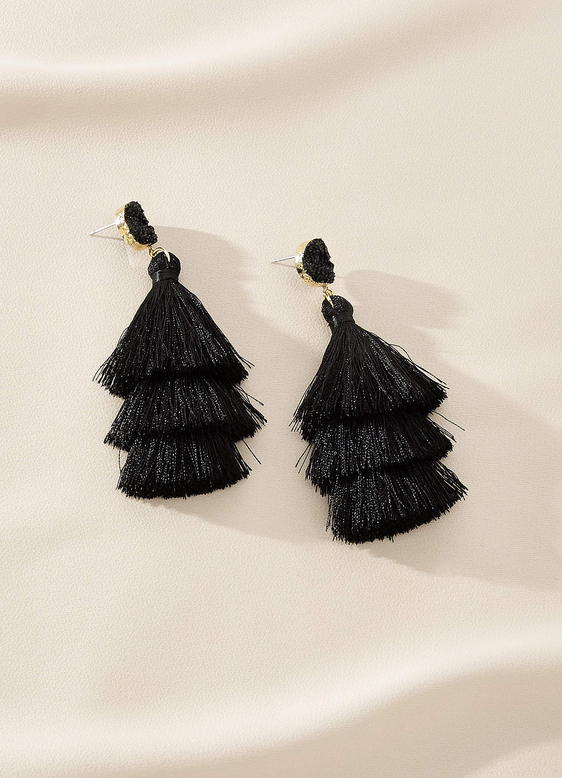 front Layered Fringe Drop Earrings