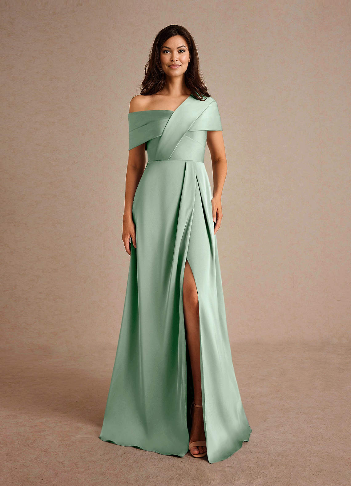 Azazie Milton Abiti per la Madre della Sposa Abito A-Line in Raso Elasticizzato Plissettato Agave image6
