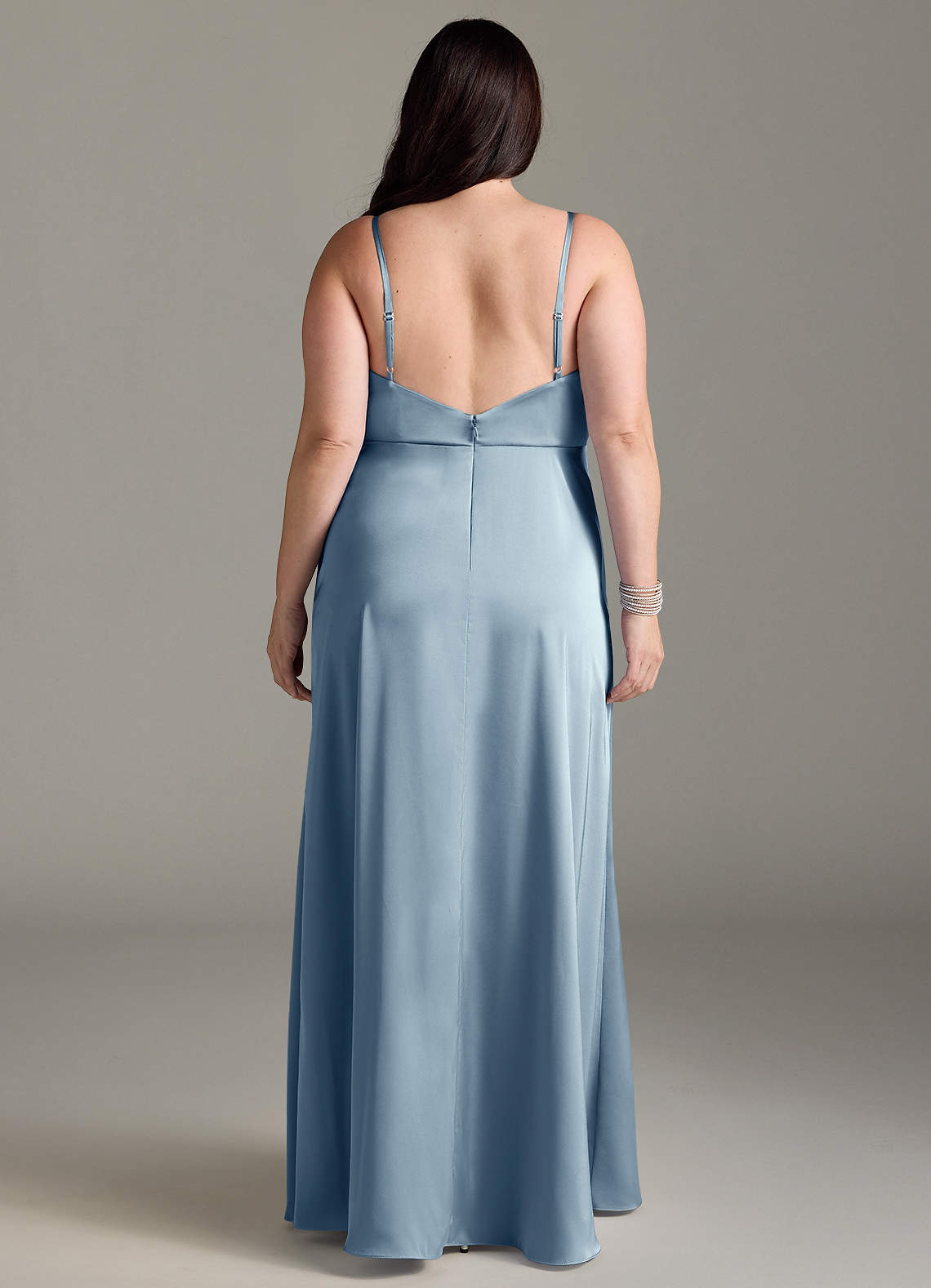 Azazie Brielle Klänningar att prova hemma Klä av A-Linje i Stretch Satin Cowl Spaghetti Remmar Matcha image6