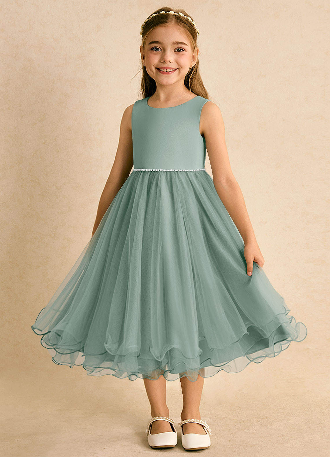 Azazie Lass Flower Girl Klänningar Klä A-Line i Tyll Rosett image4