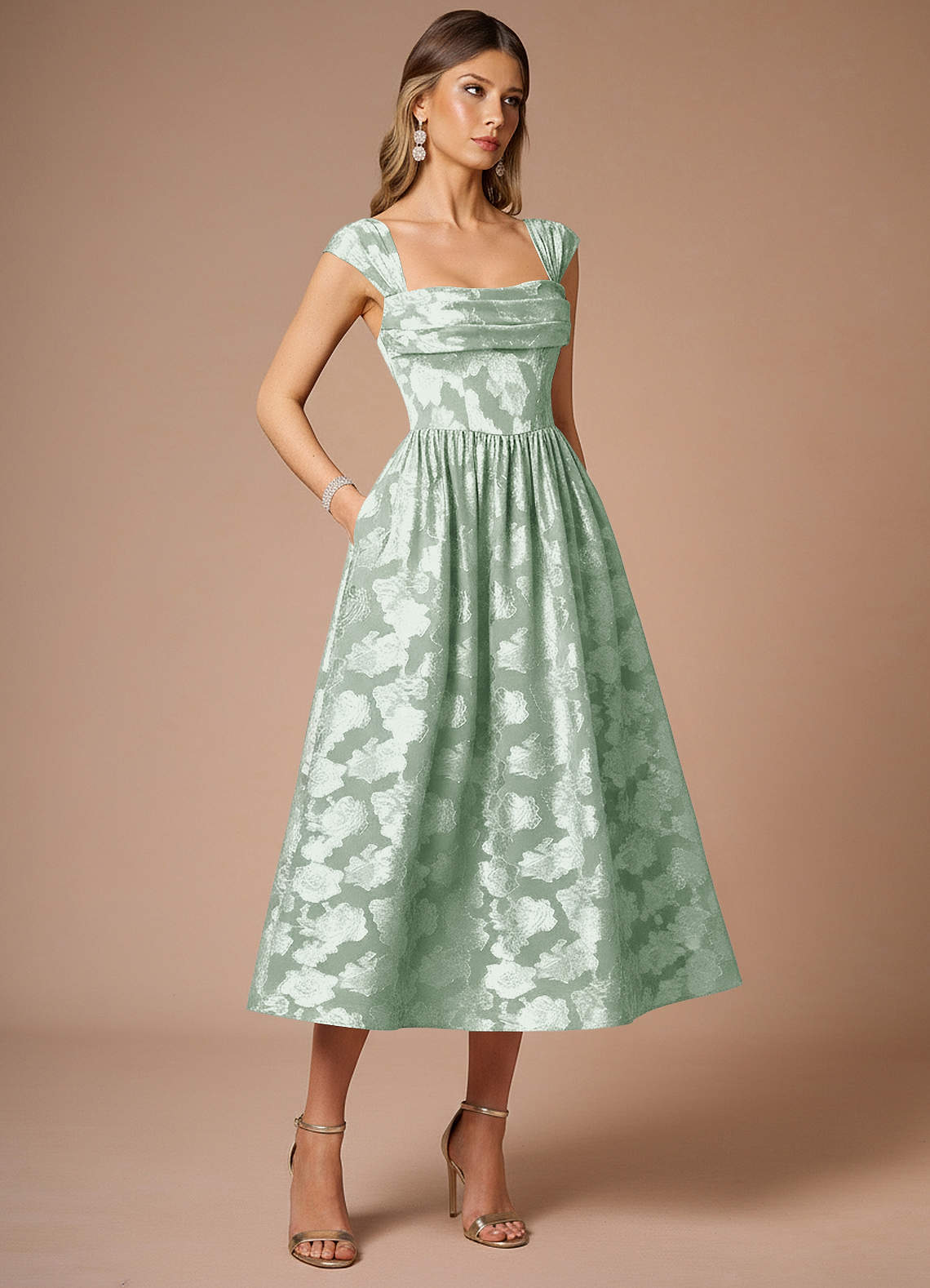 Azazie Square A-Line Midi Cocktail Dresses in Mint Green