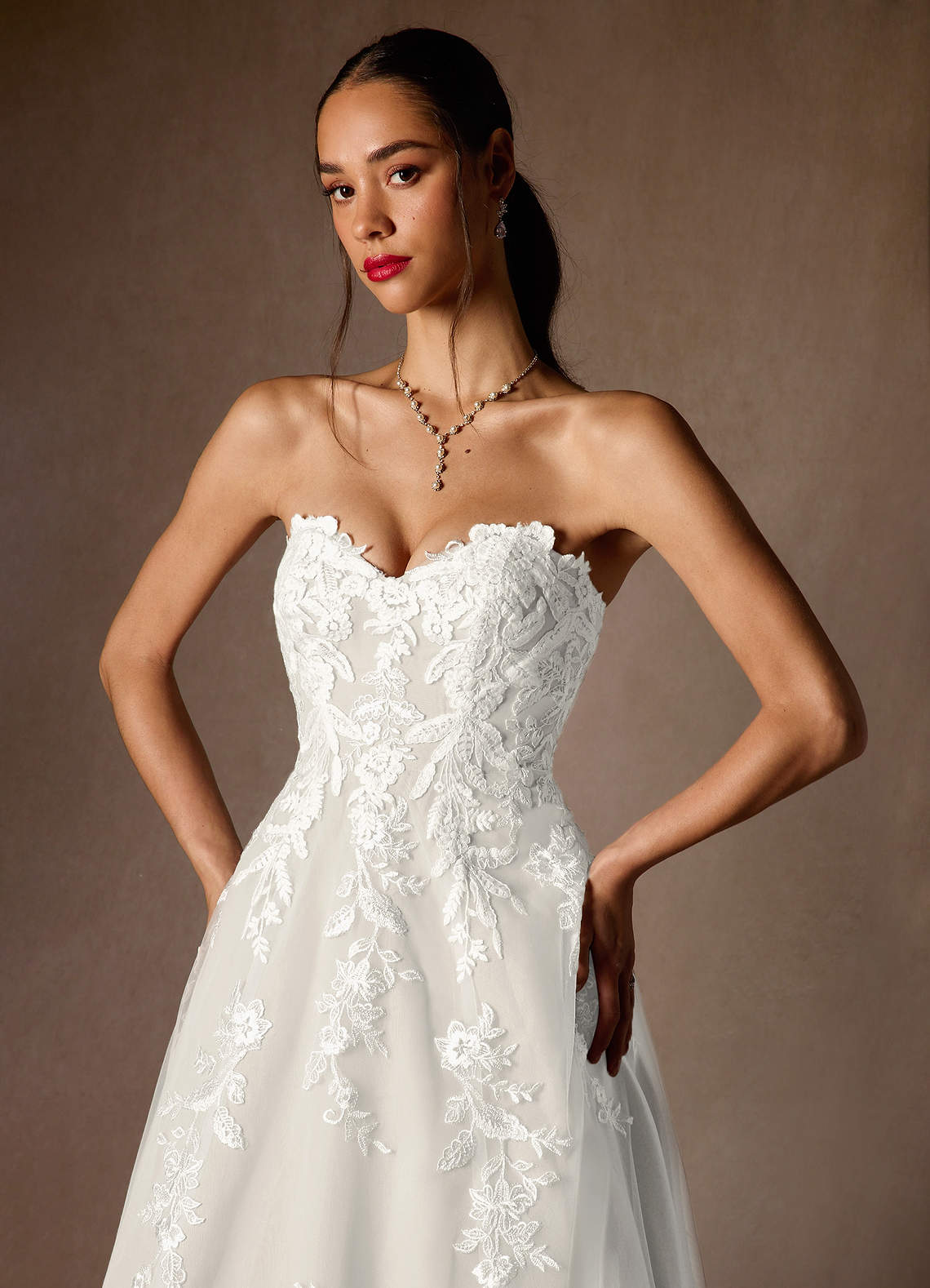 Azazie Madeleine Wedding Dresses Diamond White Ball-Gown Strapless Lace Dress image8