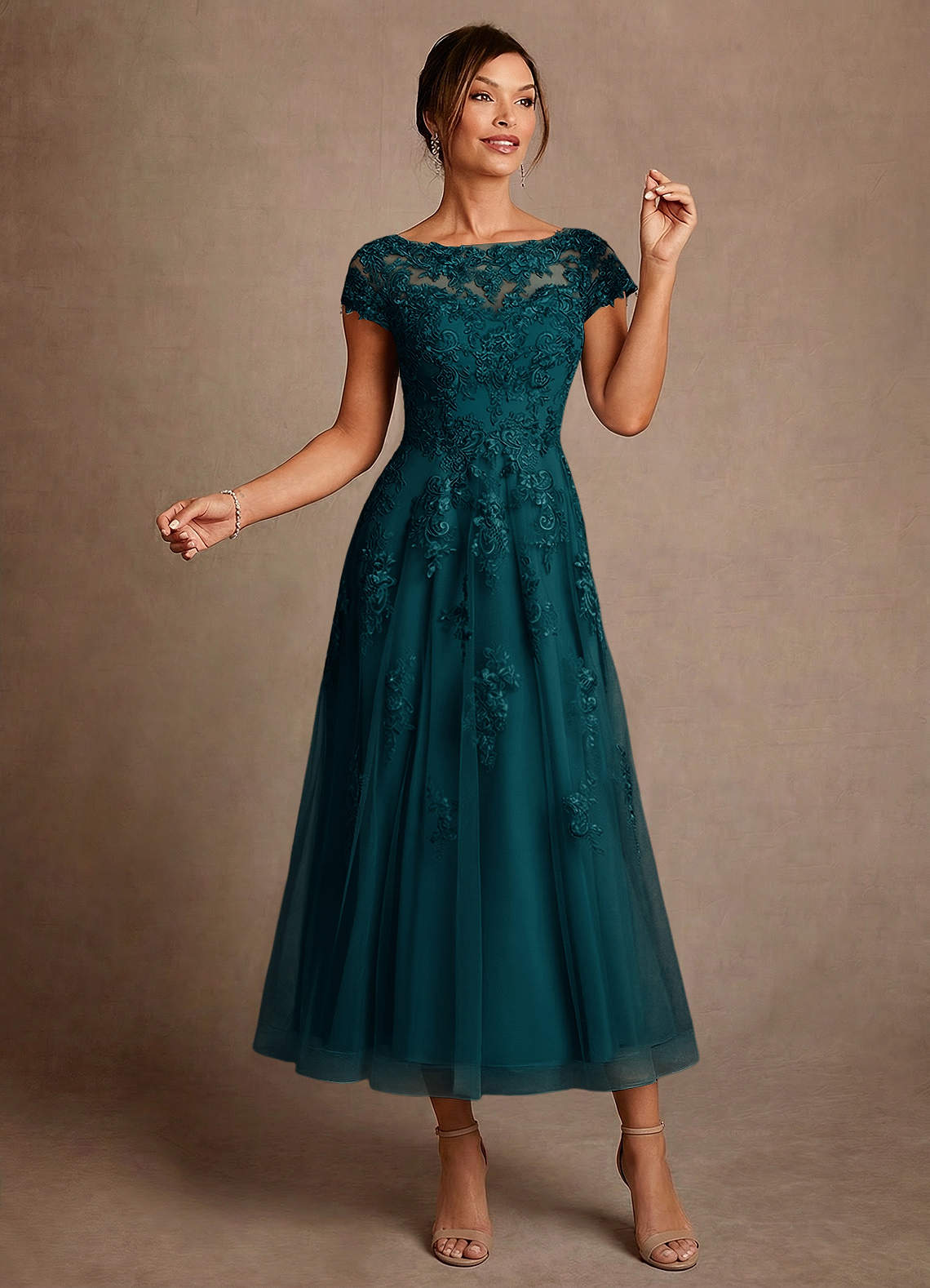 Azazie Jolanda Mother of the Bride Dresses Pine A-Line Lace Dress image2