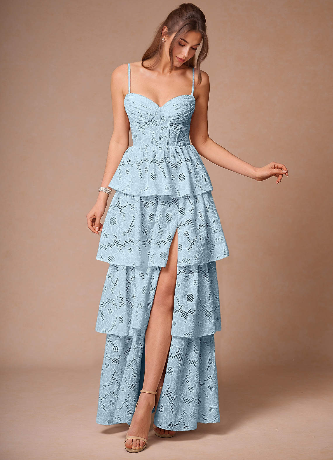 Galadriel Sky Blue Lace Layered Dress | Azazie