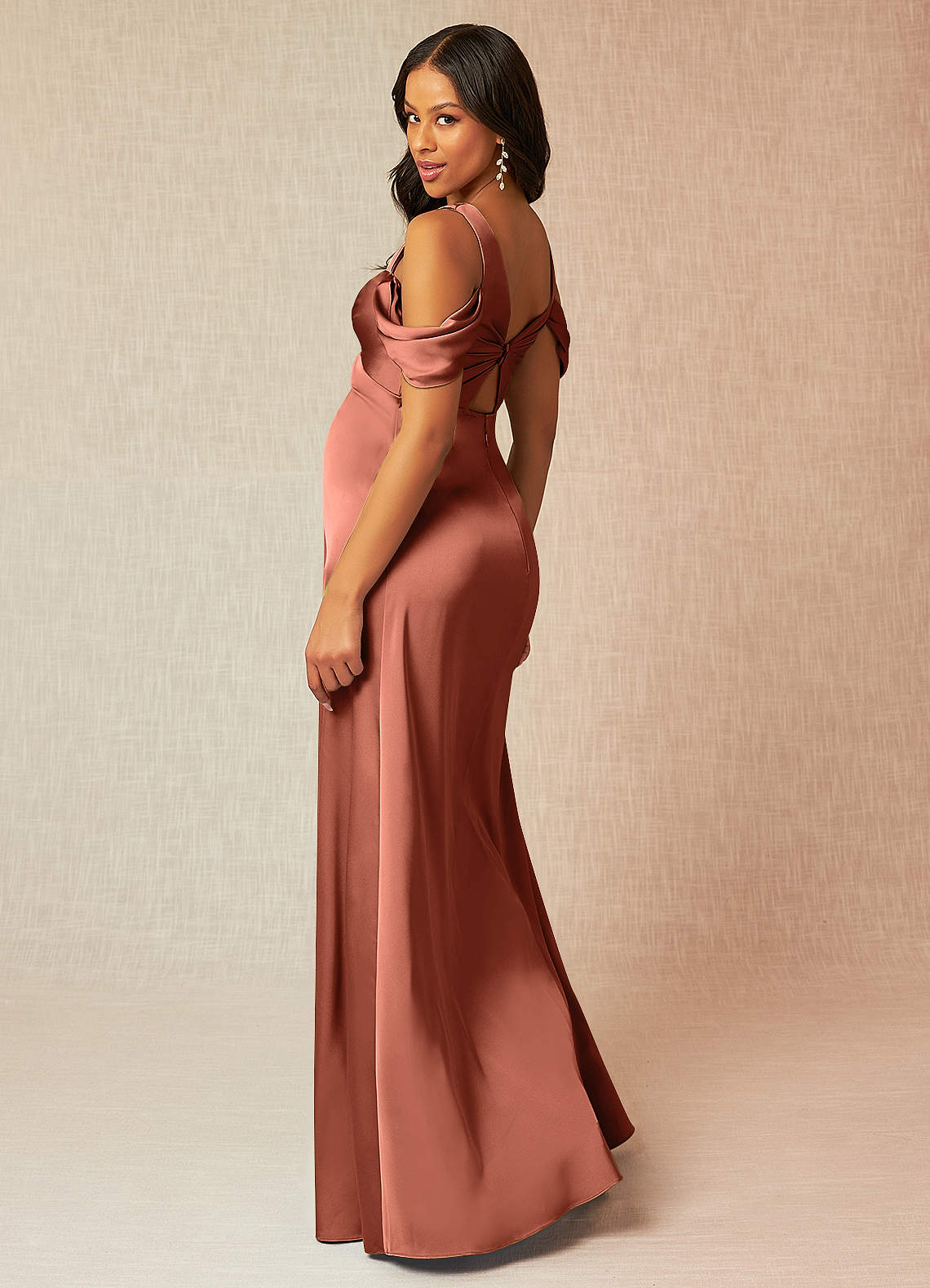 Azazie Rhea Maternity Bridesmaid Dresses A-Line Off-The-Shouler Pleated Stretch Satin Floor-Length Dress image4