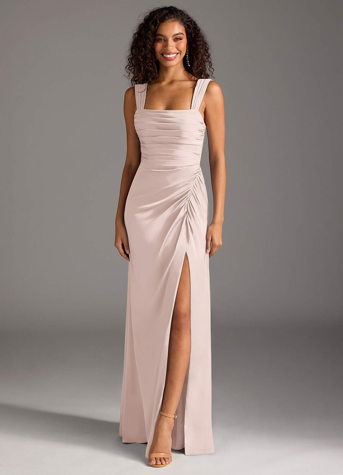 Azazie Jesaphine Bridesmaid Dresses Blushing Pink Sheath Bow Stretch Satin Dress image1