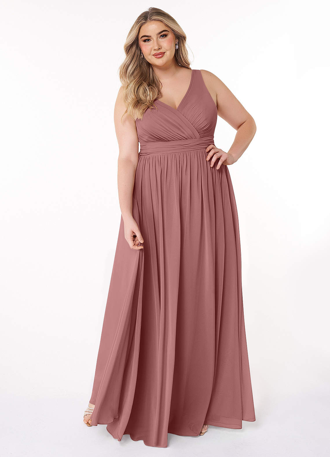 Azazie Kora Bridesmaid Dresses Desert Rose A-Line Pleated Chiffon Dress image1