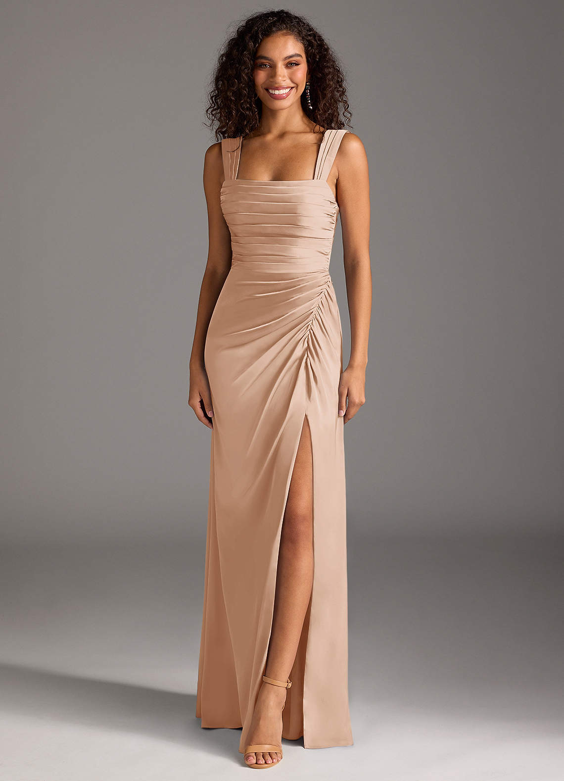 Azazie Jesaphine Bridesmaid Dresses English Rose Sheath Bow Stretch Satin Dress image1