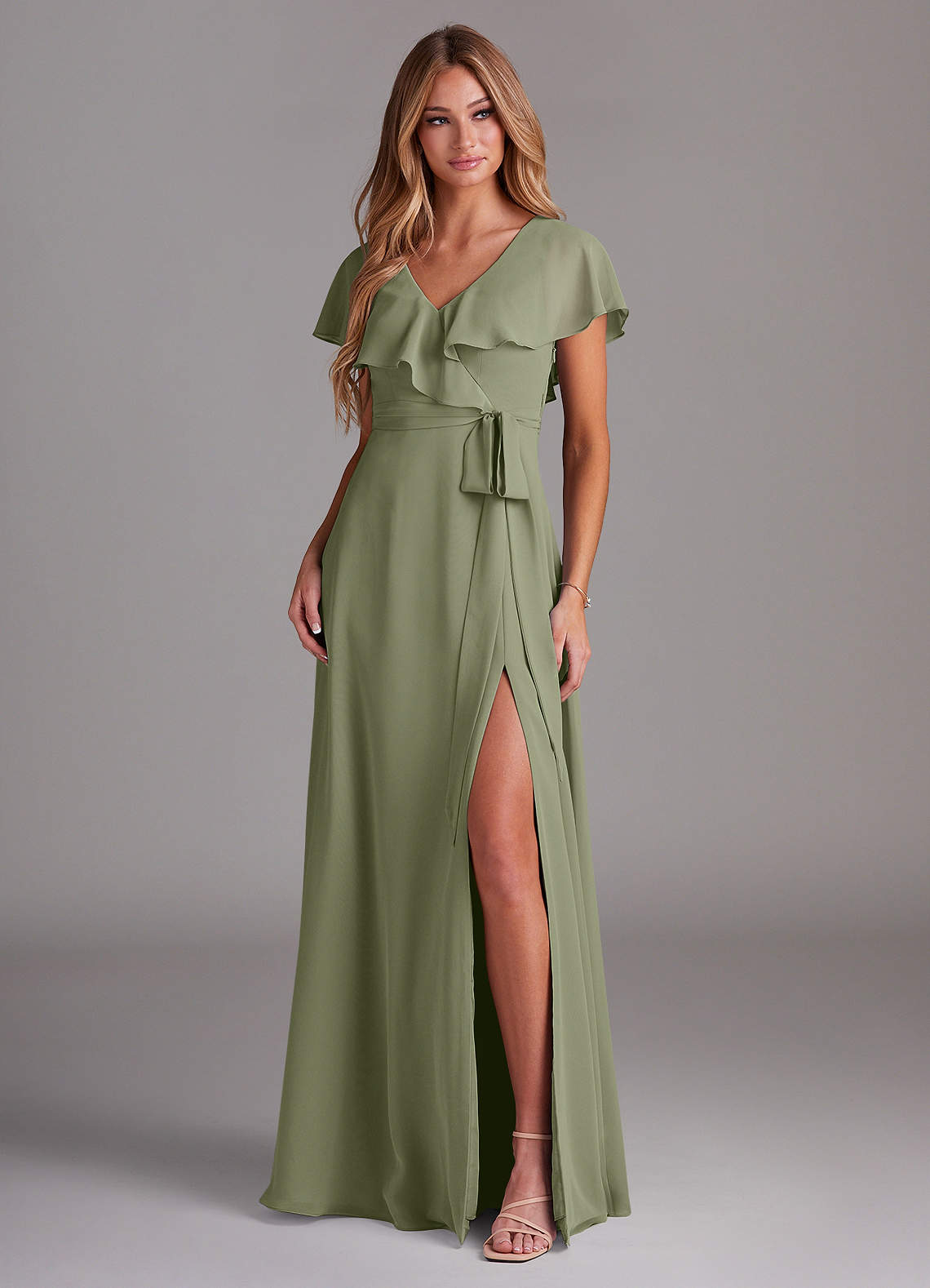 Azazie Lainey Bridesmaid Dresses Pistachio A-Line with Pockets Chiffon Dress image2