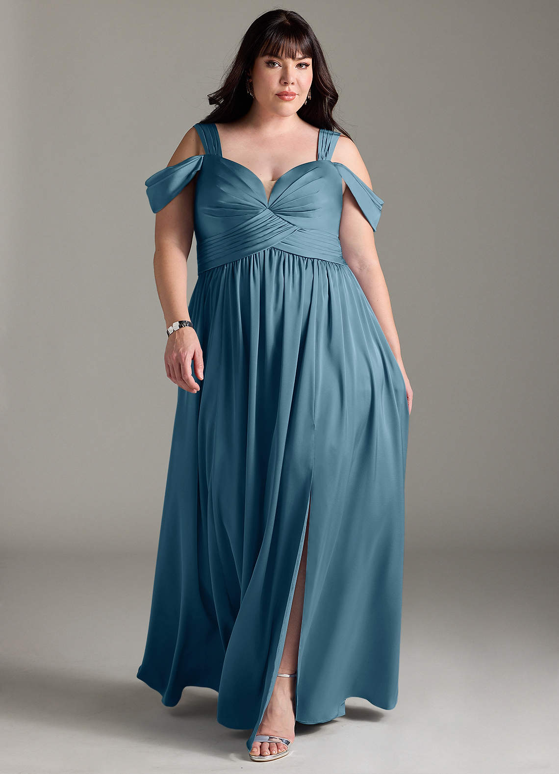 Azazie Lianne Bridesmaid Dresses Bermuda A-Line Off the Shoulder Stretch Satin Dress image1