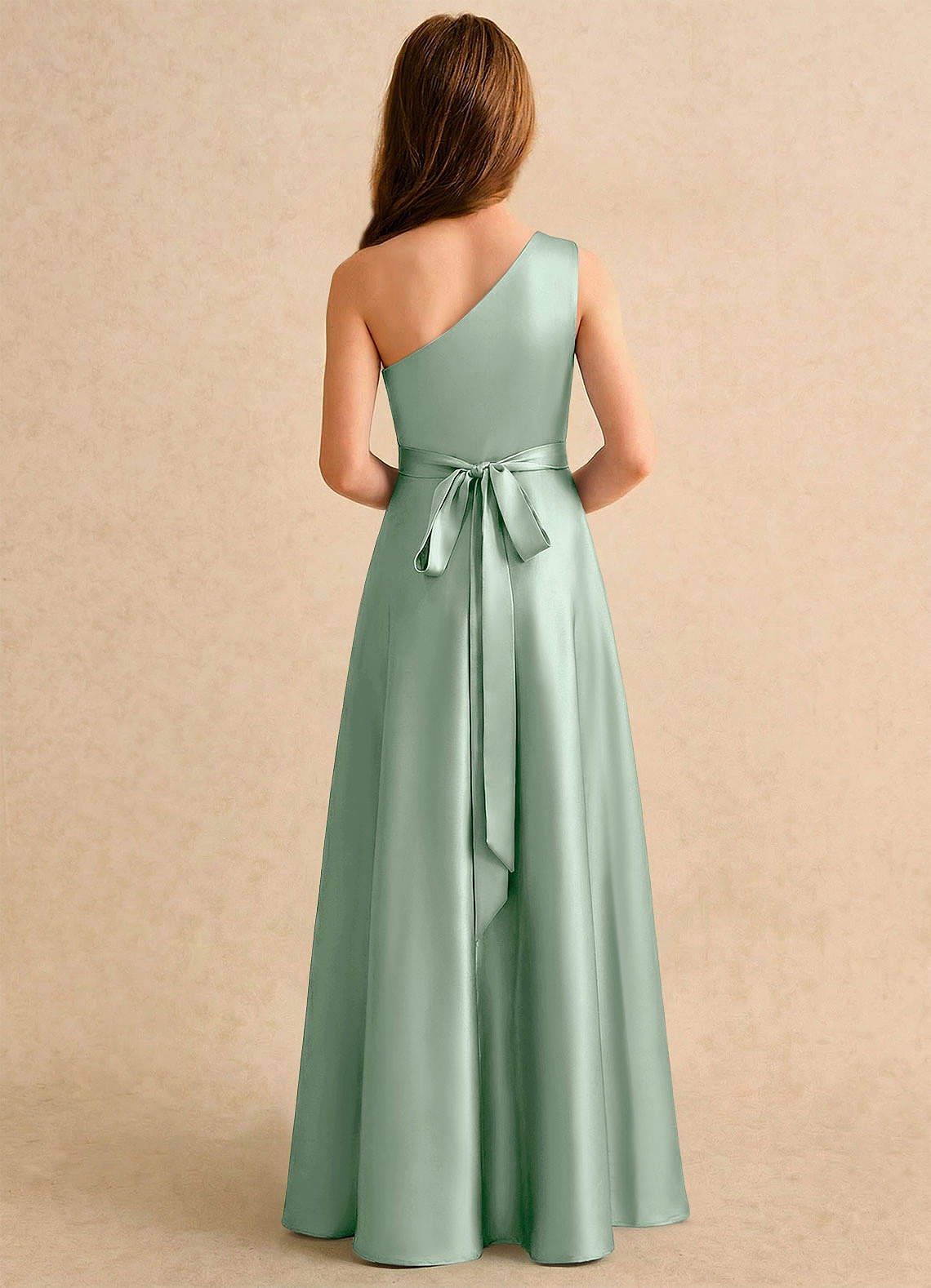Azazie Puddles Girls Formal Flower Girl Klänningar Klä A-Line i Stretch Satin Ena axeln image1