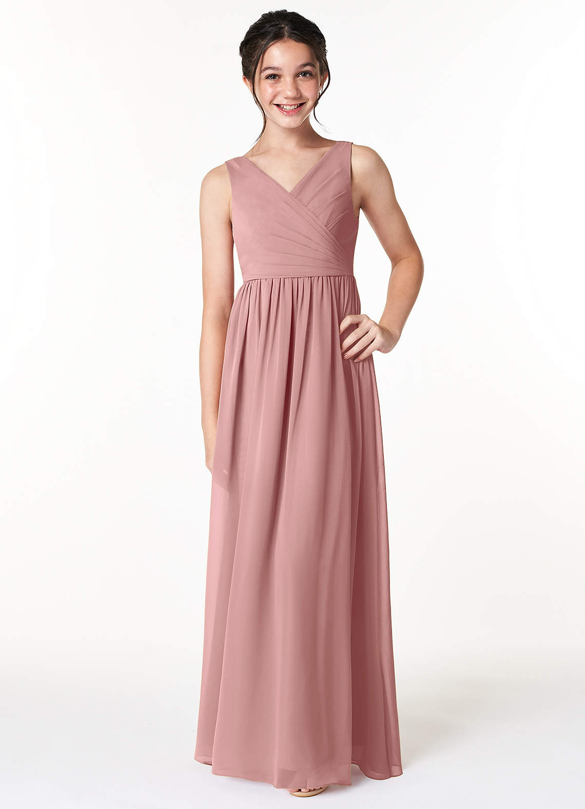 Azazie Sawyer Junior Dusty Rose A-Line Pleated Chiffon Dress image1