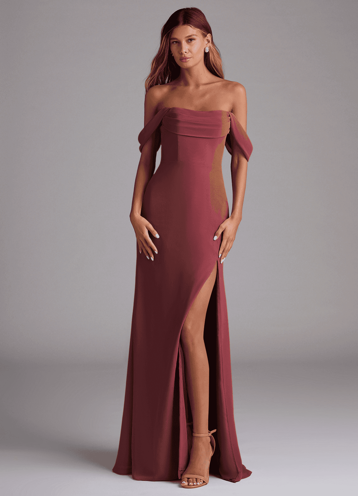 Azazie Saige Brautjungfernkleider Wandelbar A-Linie Schulterfrei Chiffon Kleid Merlot image1