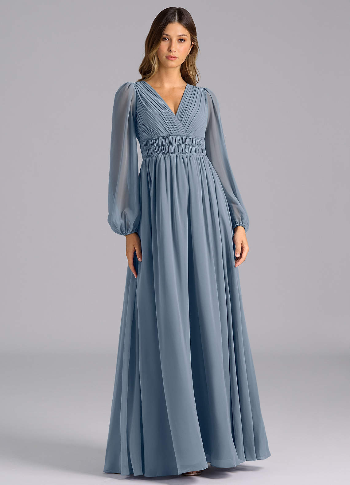 Azazie Palerma Bridesmaid Dresses Twilight A-Line Long Sleeve Chiffon Dress image1