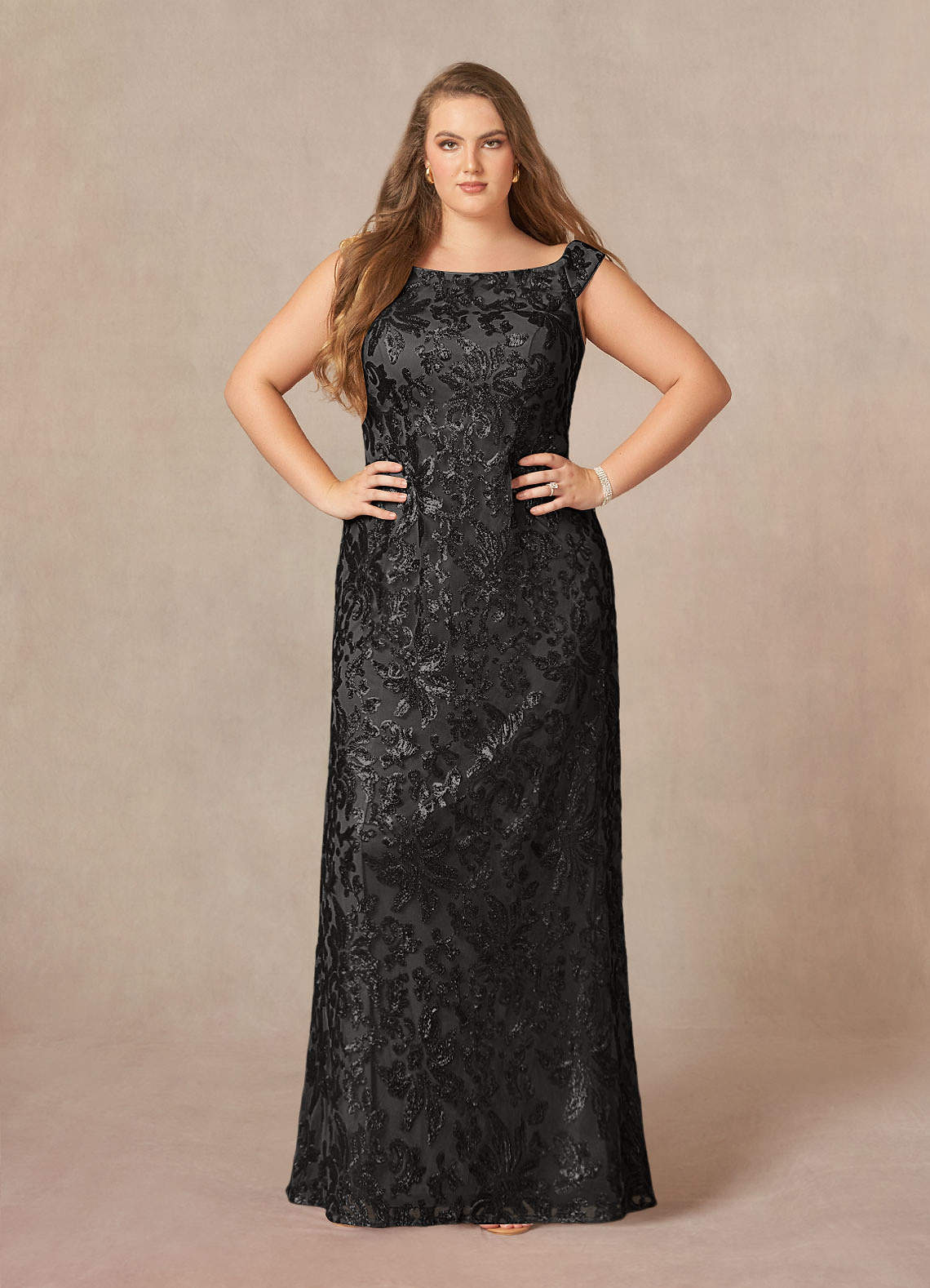 Azazie Porcelain Mother of the Bride Dresses Black A-Line Off the Shoulder Lace Dress image6