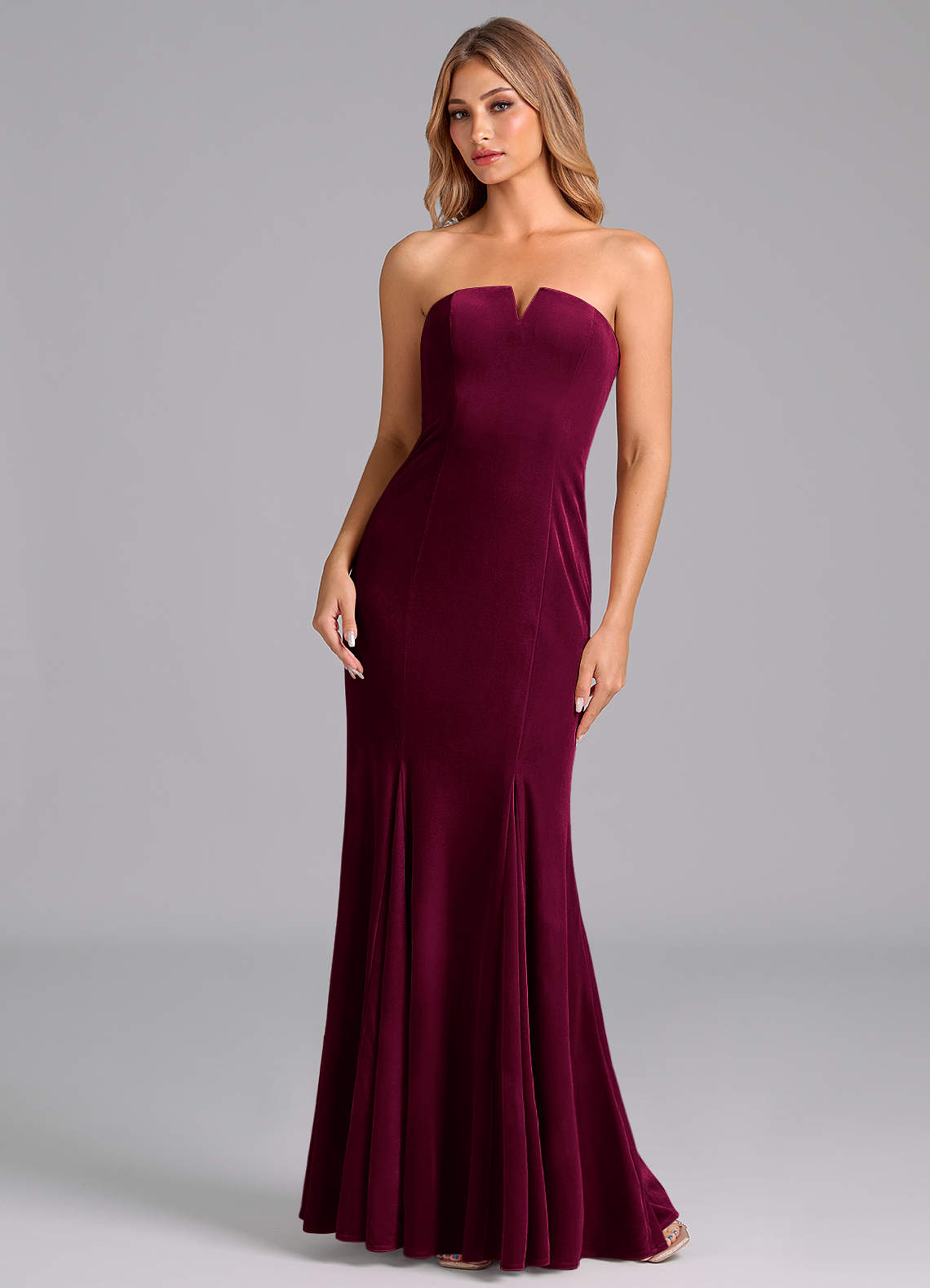 Azazie Yinnie Bridesmaid Dresses Cabernet Mermaid Strapless Velvet Convertible Dress image1