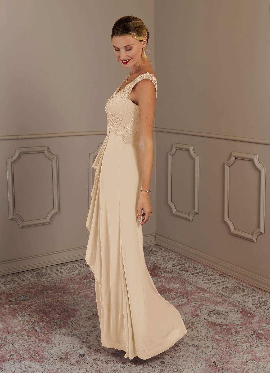 Azazie Edelin Mother of the Bride Dresses A-Line Sweetheart Neckline Pleated Mesh Floor-Length Dress image1