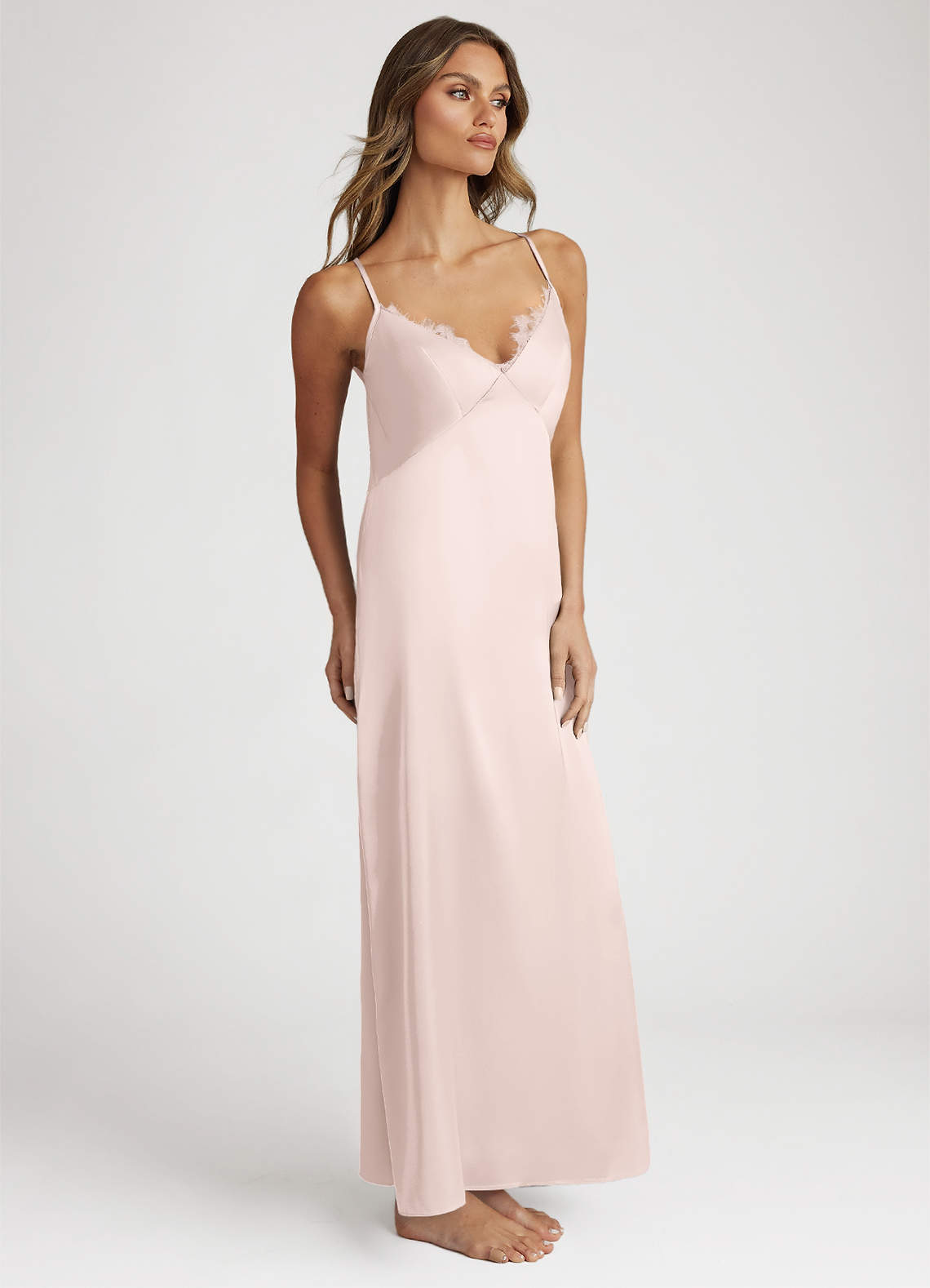 front Satin and Lace Midi Slip Dress