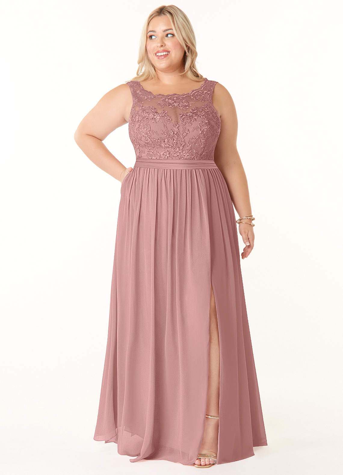 Azazie Elly Klänningar att prova hemma Klä av A-Linje i Chiffong Spets Scoop Neck Agave image6