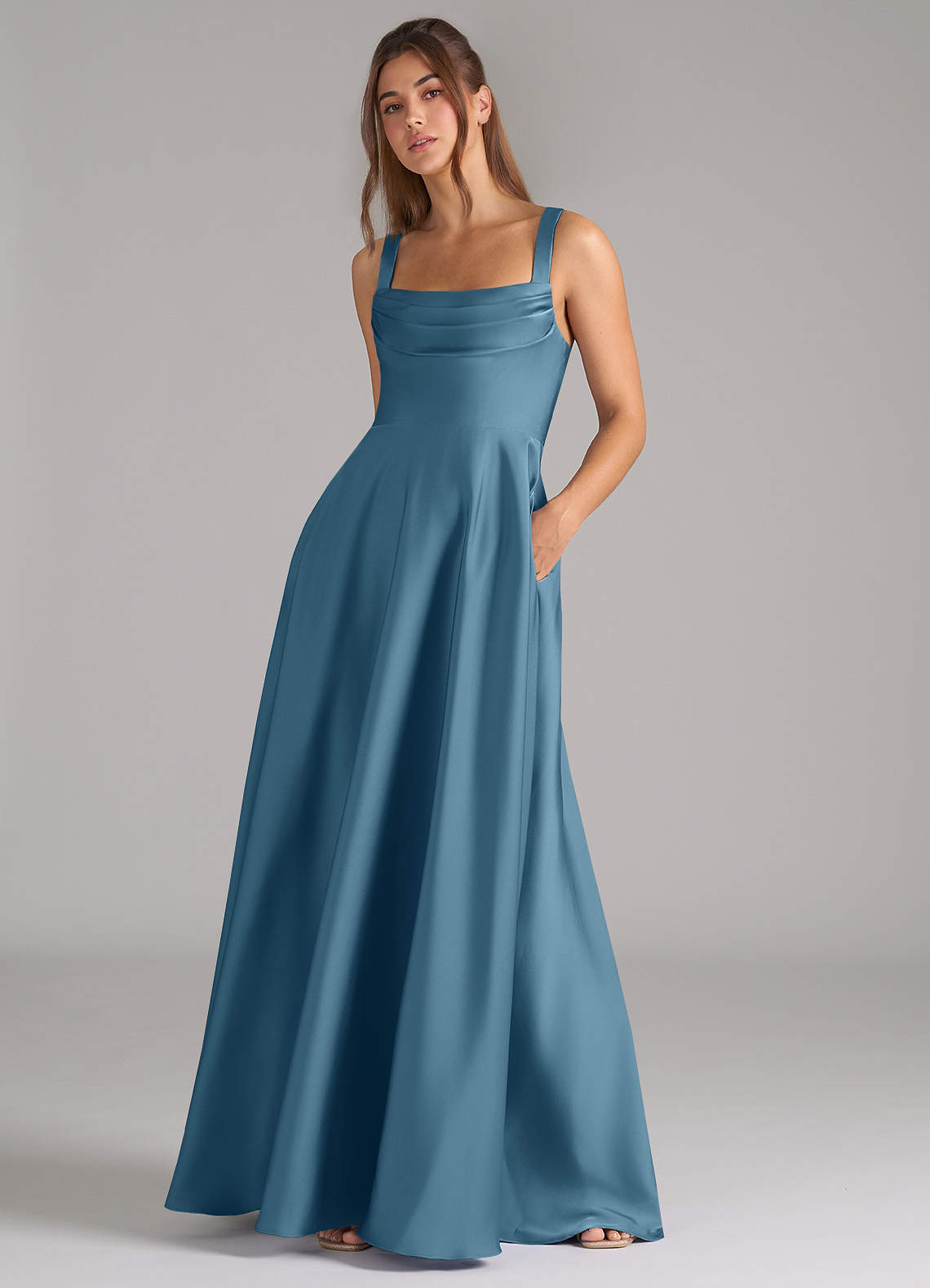 Azazie Shaude Bridesmaid Dresses Bermuda A-Line Pleated Stretch Satin Dress image3