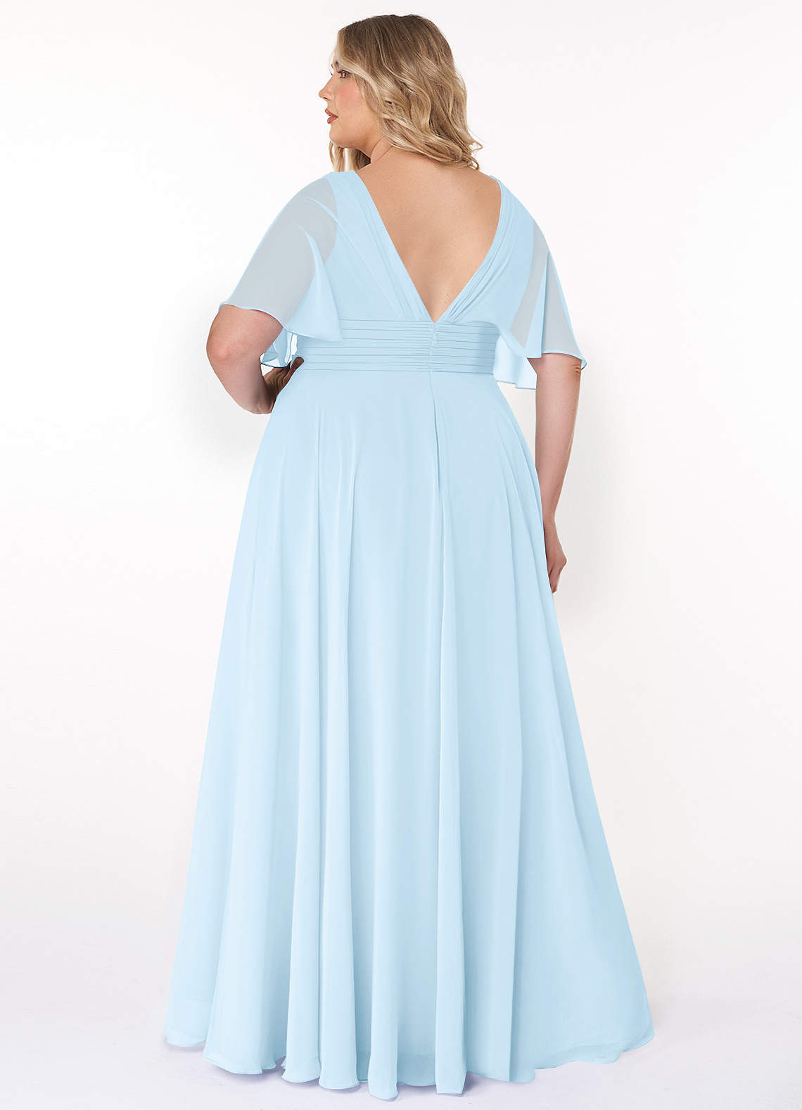 Azazie Pamela Bridesmaid Dresses A-Line V-Neck Pleated Chiffon Floor-Length Dress image1