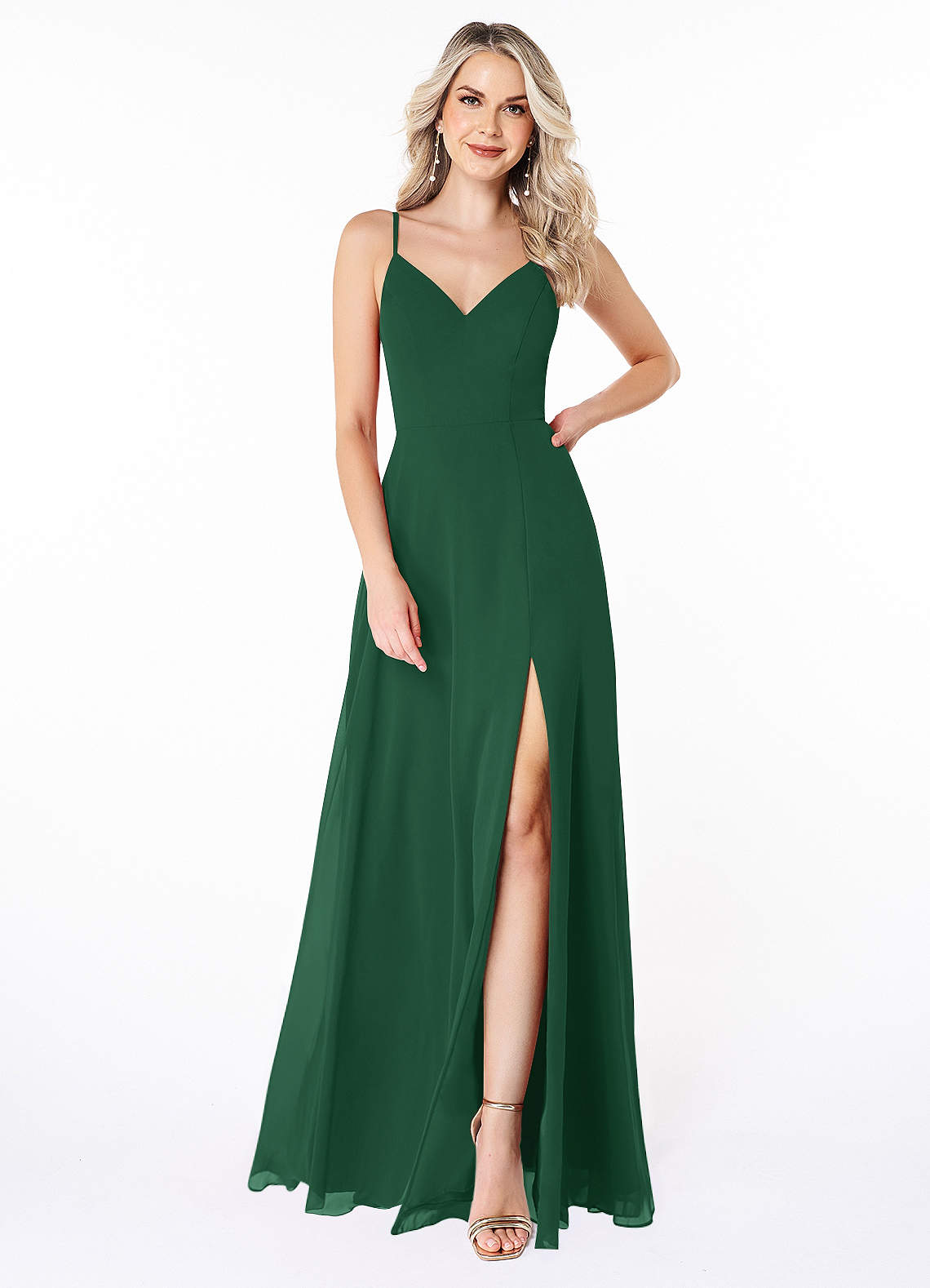 Azazie Lena Bridesmaid Dresses Dark Green A-Line Lace Chiffon Dress image1