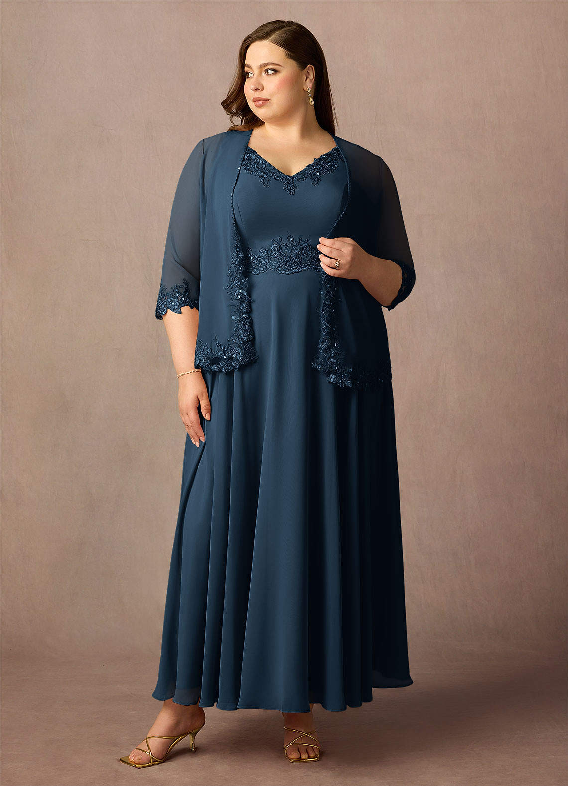 Azazie Devana Abiti per la Madre della Sposa Abito A-Line in Chiffon Paillettes Marino Scuro image1