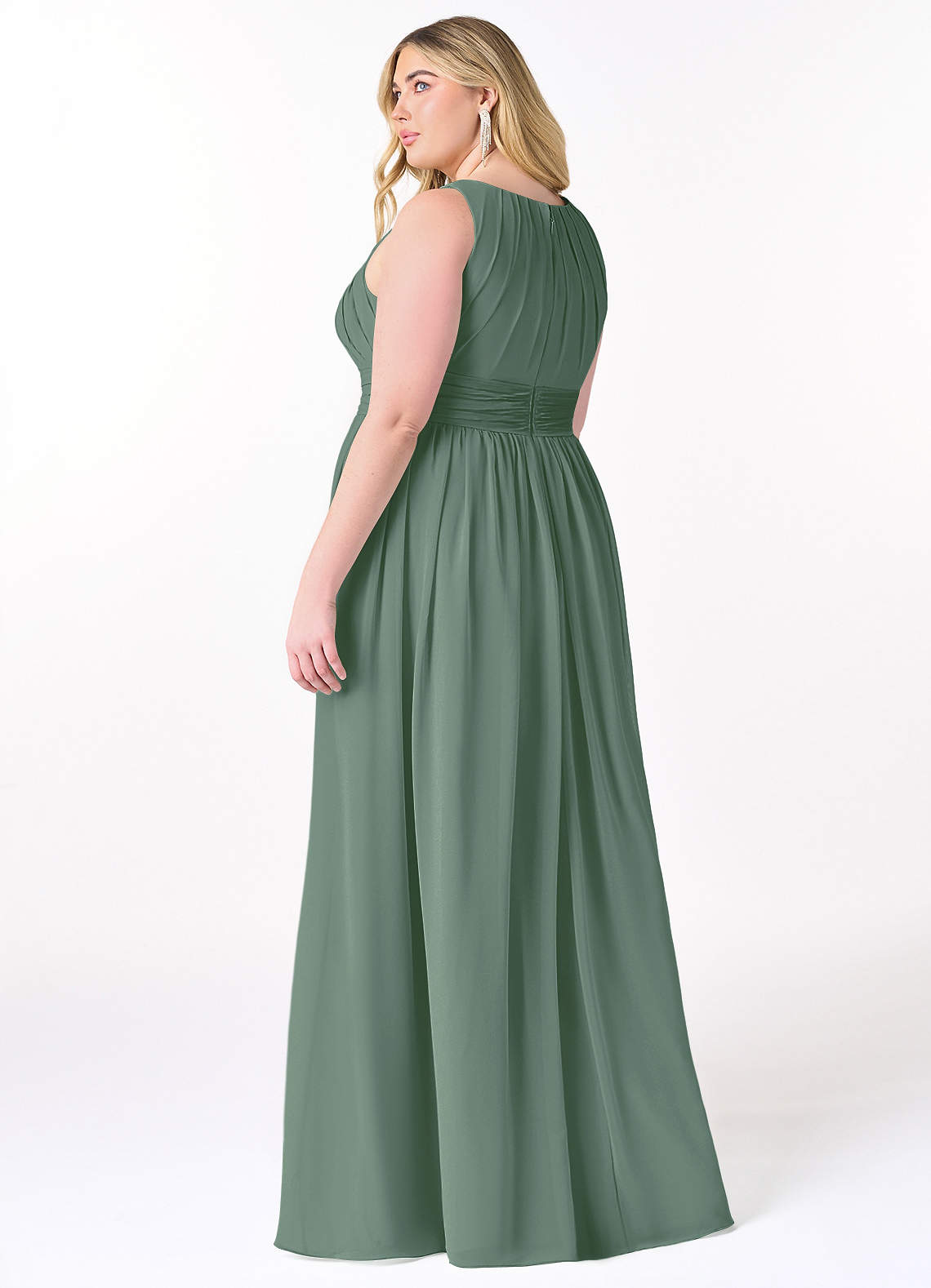 Azazie Harper Bridesmaid Dresses Eucalyptus A-Line Pleated Chiffon Dress image1