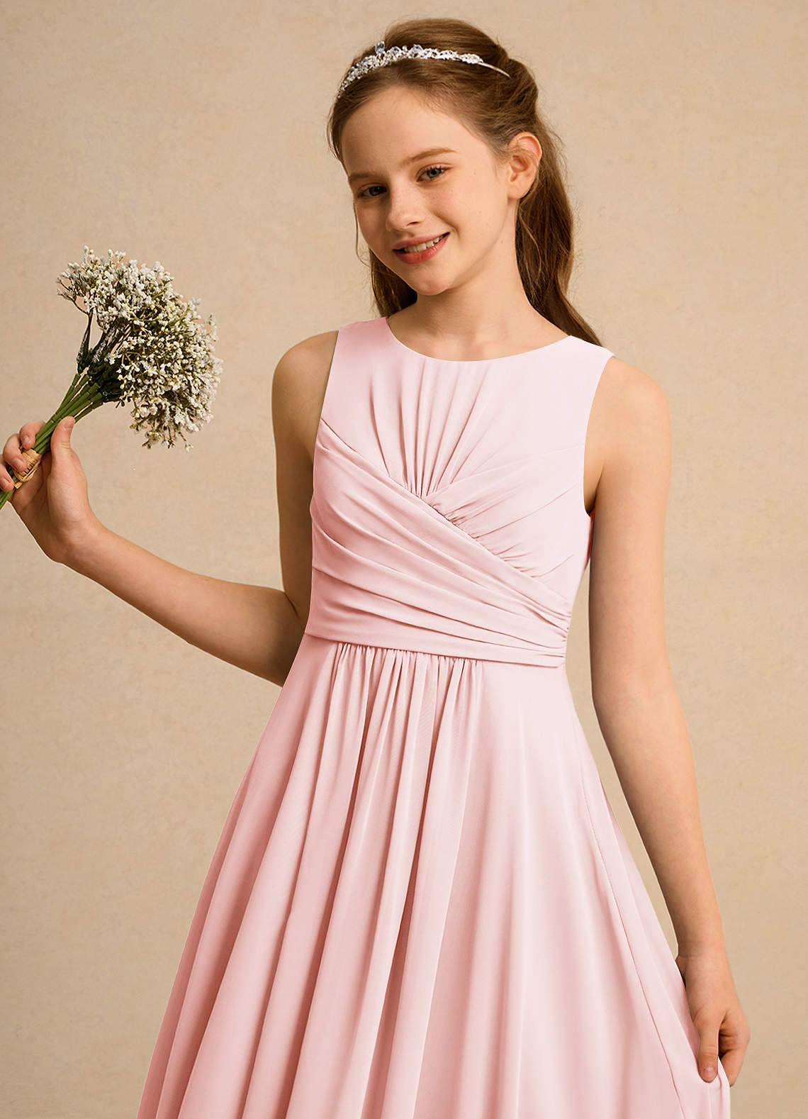 Azazie Ducky Girls Formal Sukienki dla dziewczynek sypiących kwiaty Linia A Pofałdowany Szyfon Długość kostki Sukienka image2