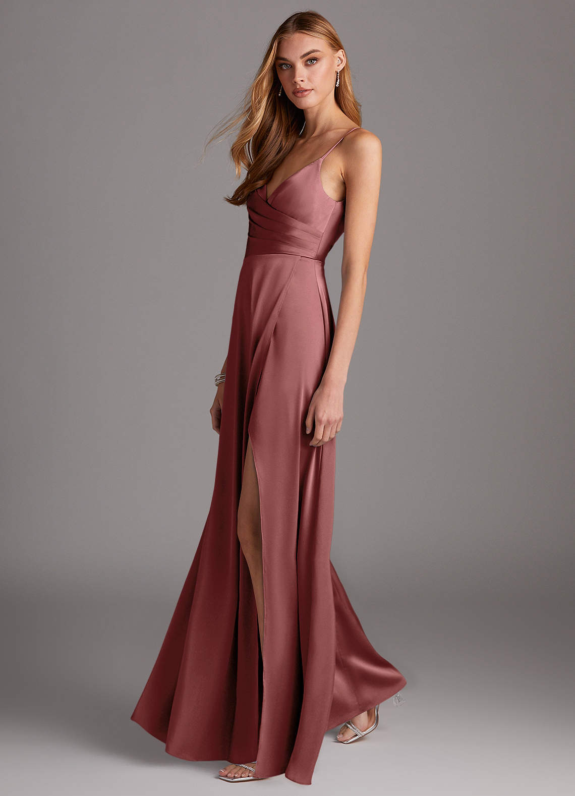 Azazie Calissa Ready to Ship Amethyst Stretch Satin Bridesmaid Dresses |  Azazie
