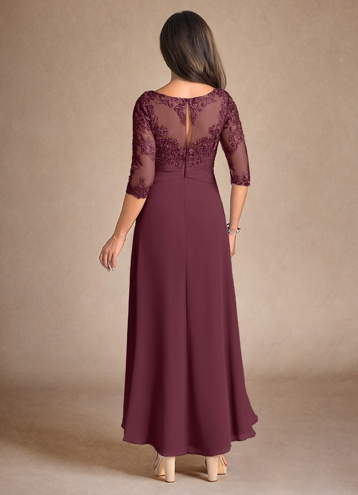 Azazie Marietta Mother of the Bride Dresses Cabernet A-Line Lace Dress image2
