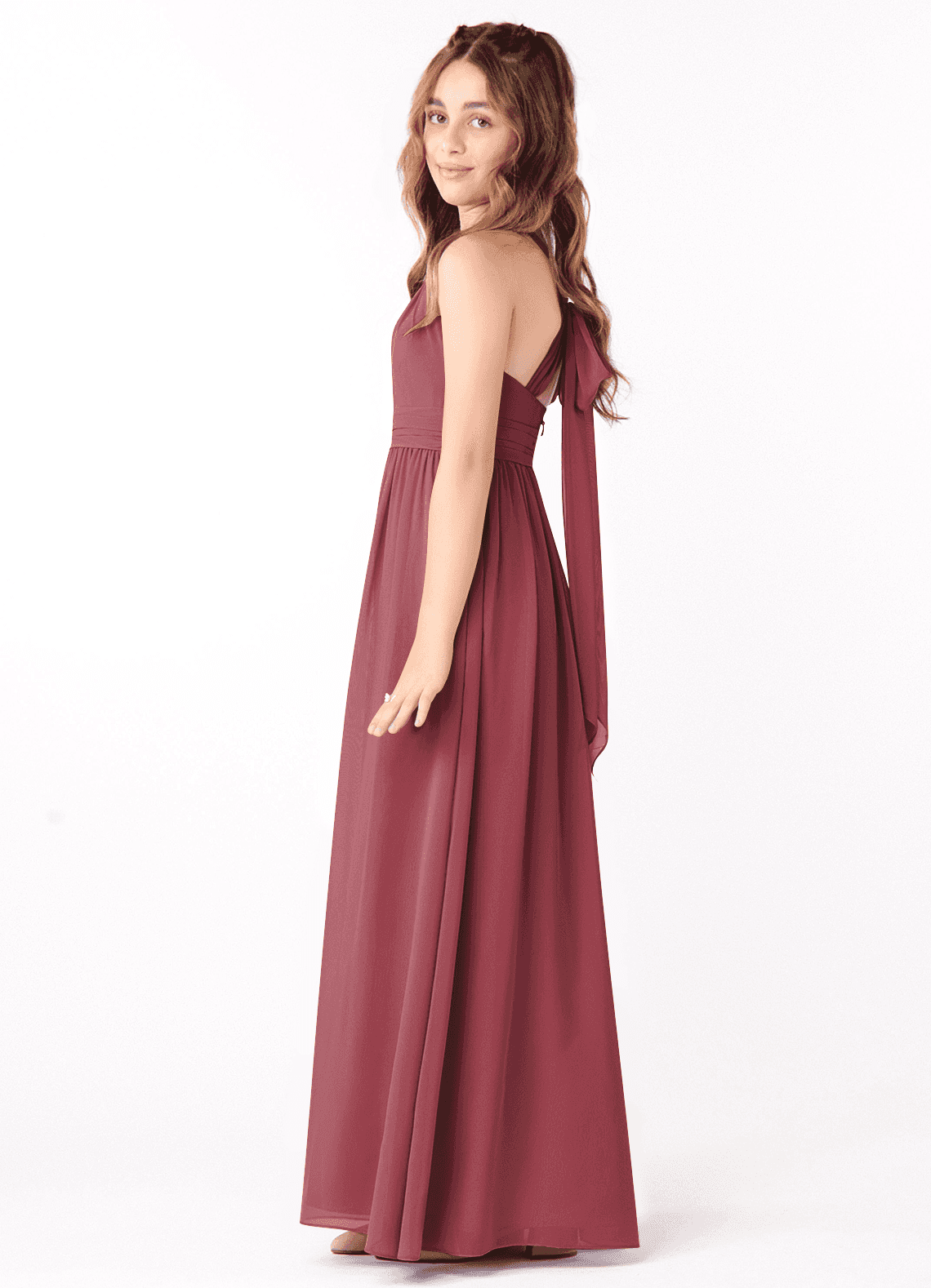 Azazie Jaylah Junior Merlot A-Line Ruched Chiffon Dress image1