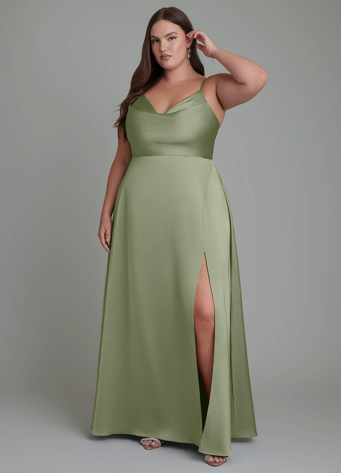 Azazie Sarella Brautjungfernkleider A-Linie Plissee Stretch-Satin Kleid Pistazie image1