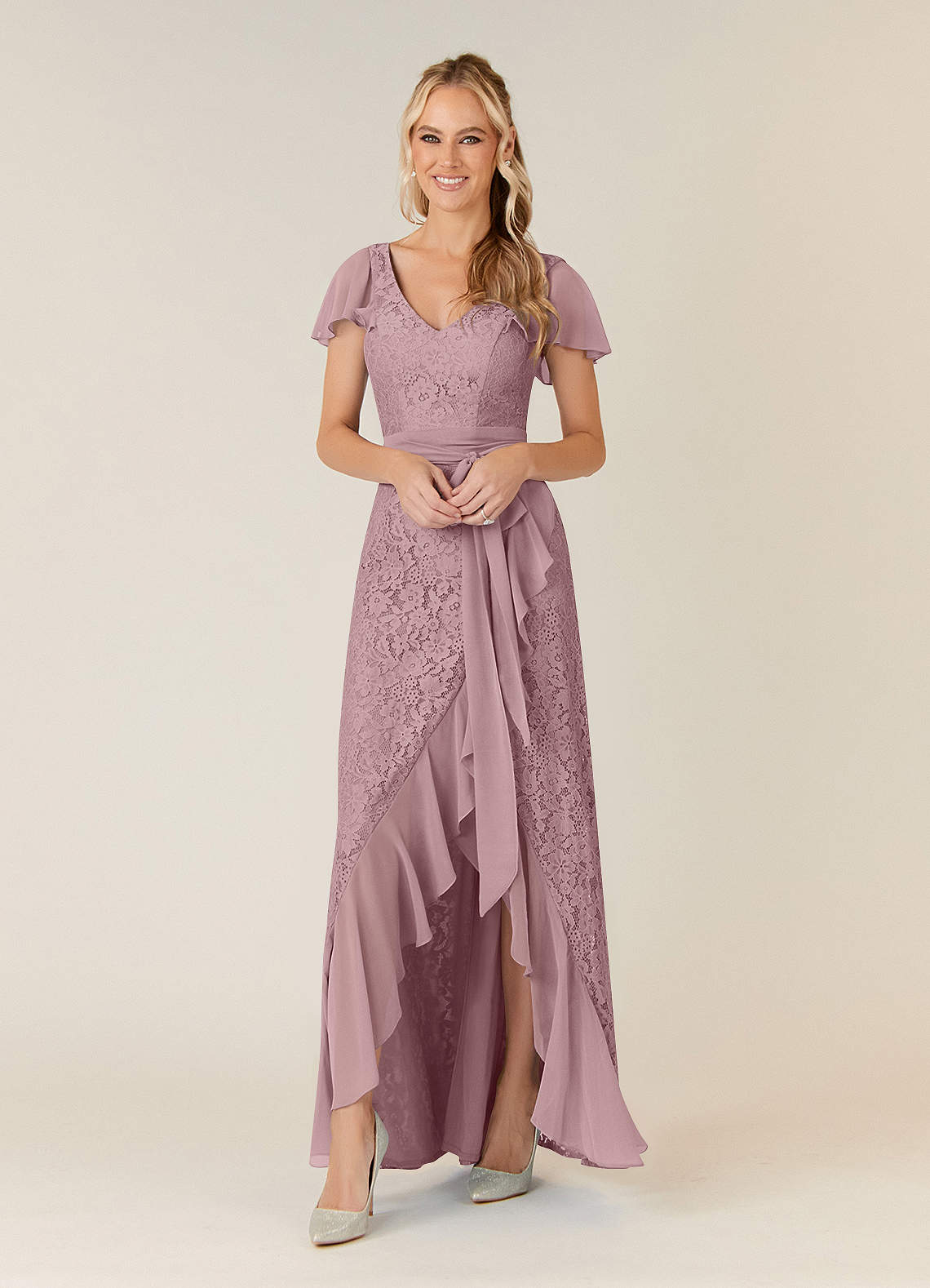 Azazie Knox Mother of the Bride Dresses Dusty Rose A-Line V-Neck Chiffon Dress image1