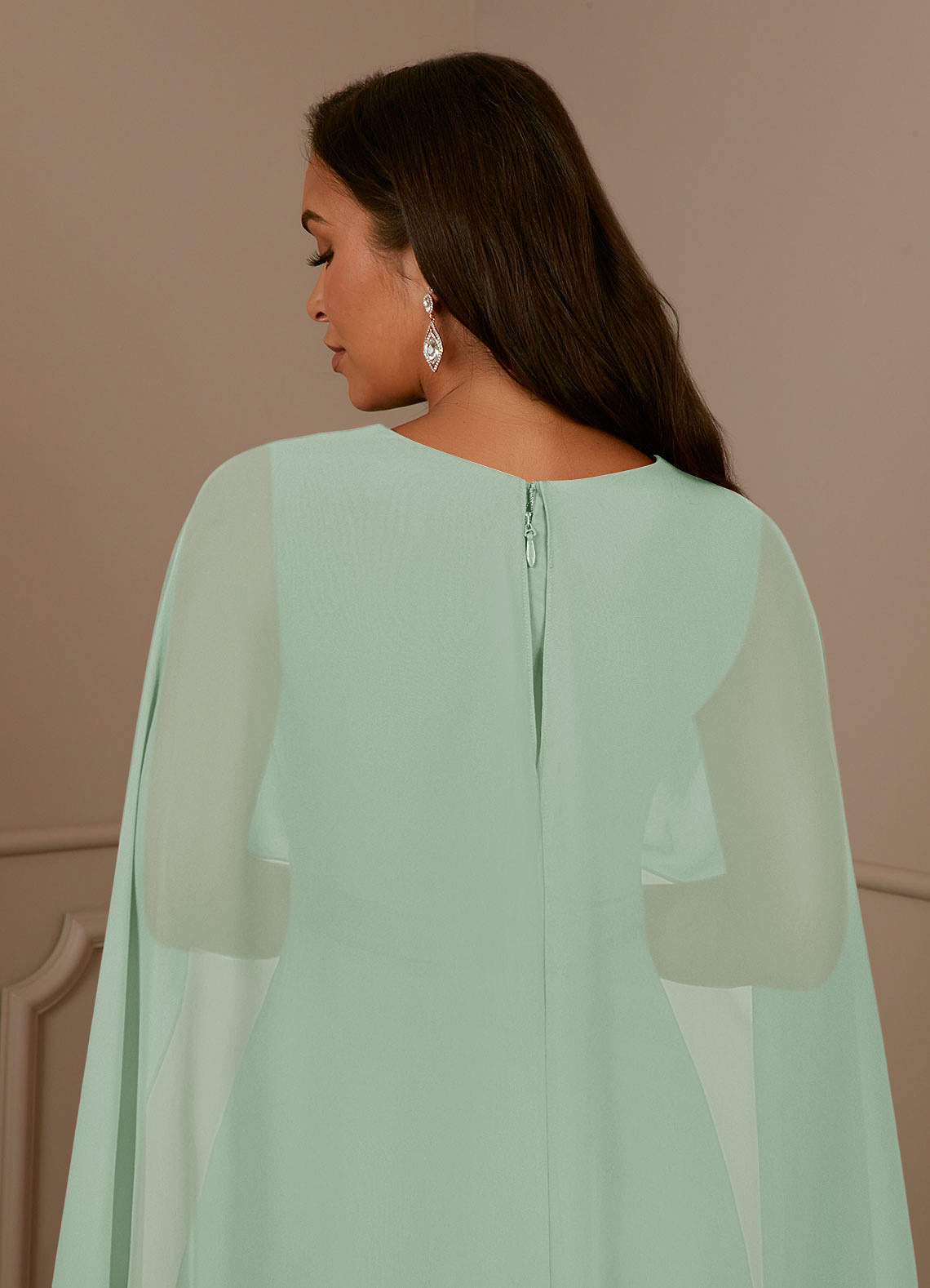 sachin and babi light blue dress Ruffled Chiffon Cape Maxi Dress