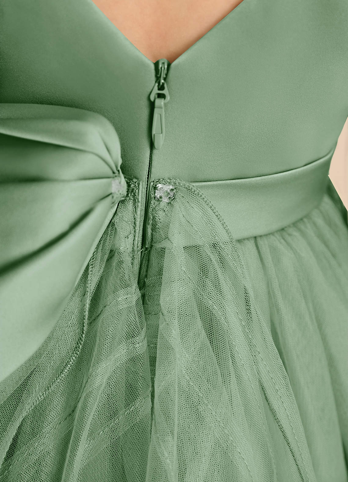 Azazie Pear Blomsterpigekjoler Balkjole Sløjfe Tulle Te-længde Kjole image6