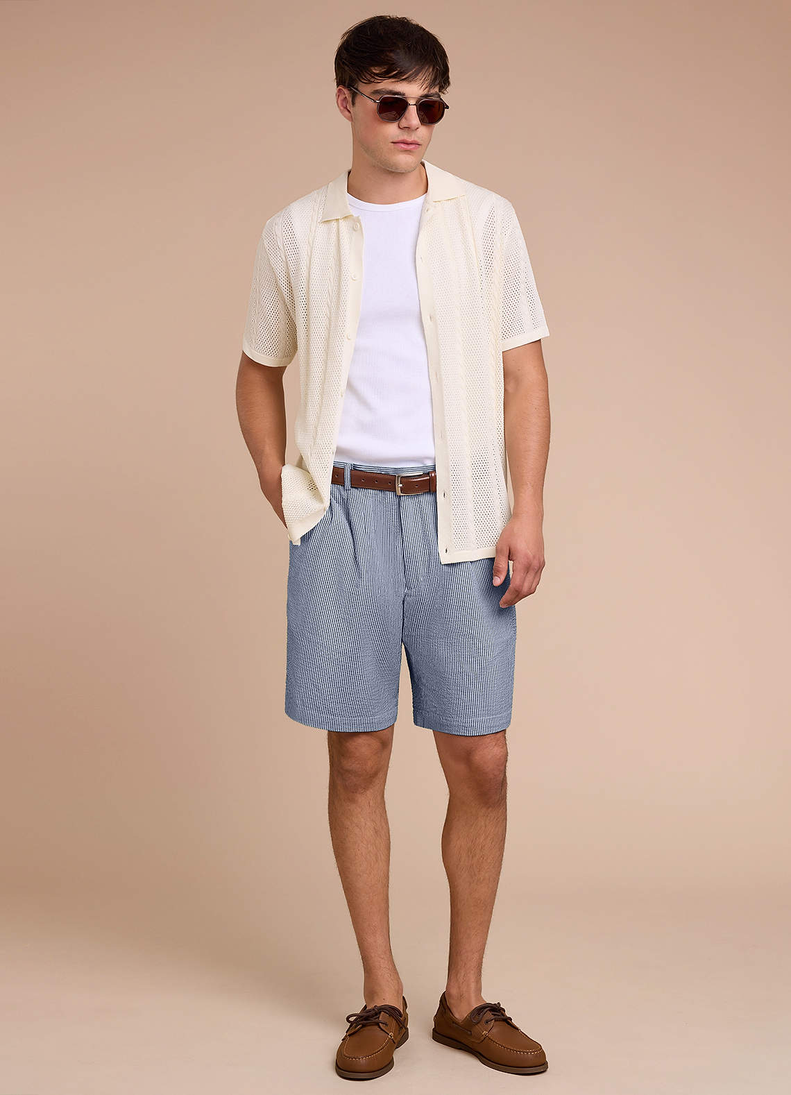 front Gavin Pantalones cortos de seersucker a rayas