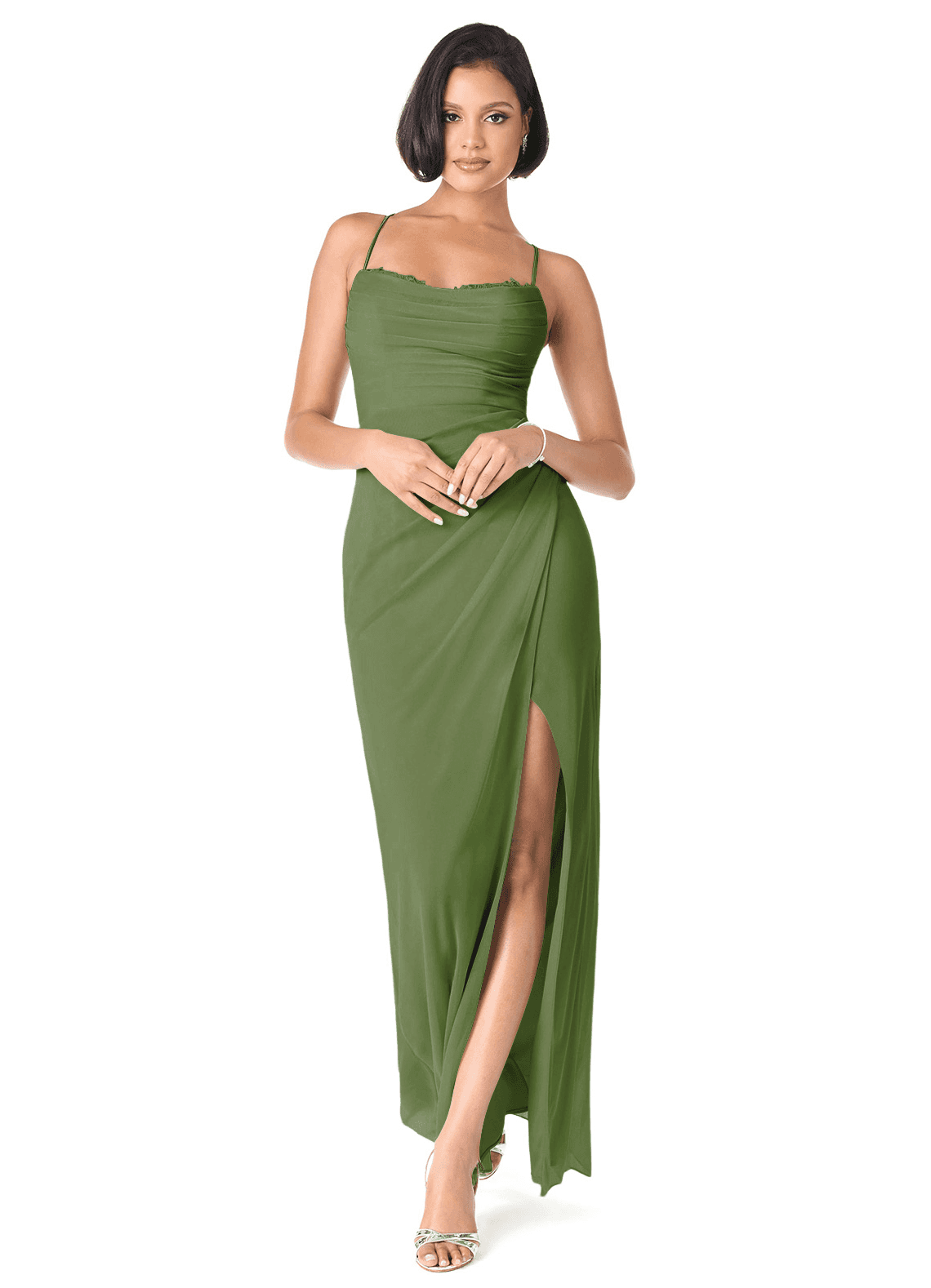 Azazie Ashana Bridesmaid Dresses Olive Sheath Sweetheart Lace Mesh Dress image1