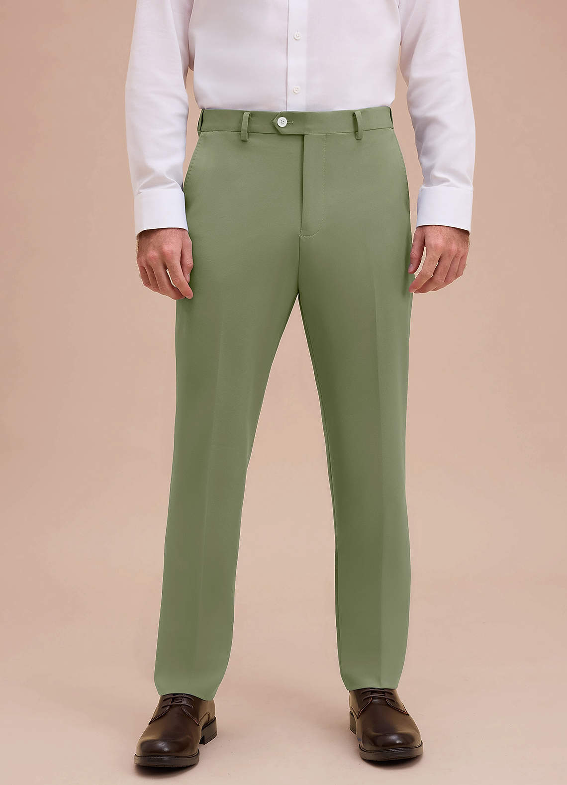 front Ethan Pistasch Raffinerade vävda klänningsbyxor